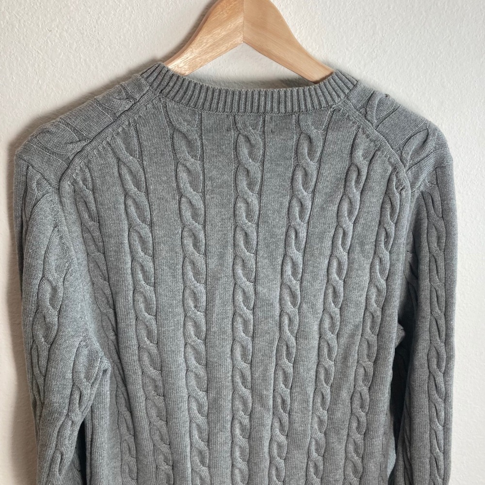 Brooks Brothers Sweater Mens Medium Grey Cable Knit Crew Neck Cotton Pullover - Picture 4 of 12